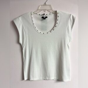 Frye Women’s Capped Sleeve Top, Size M, White, Grommet Accents, Round Neck, NWT